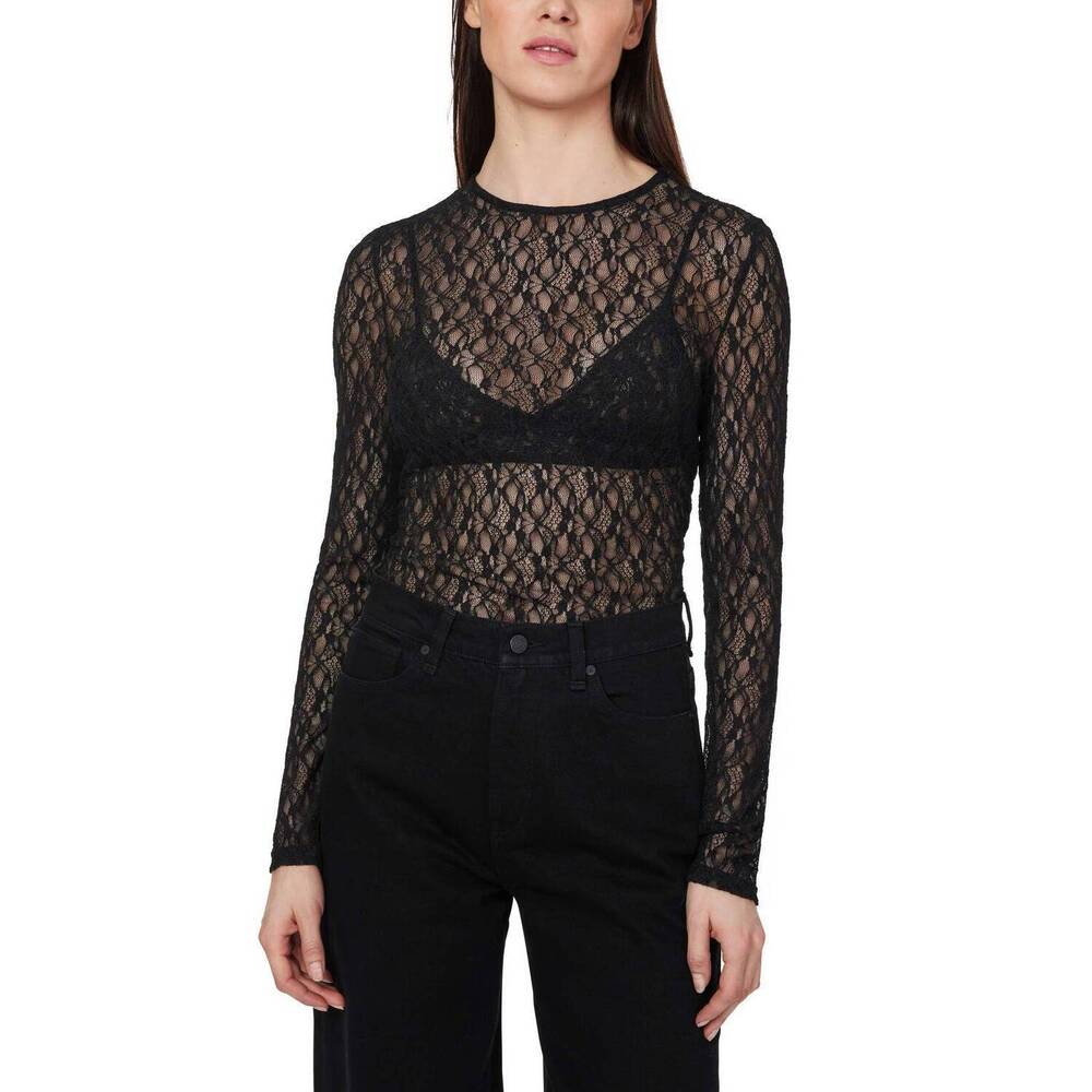 NEW HABITUAL lace long sleeve top in black